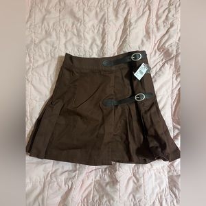NEW Tilly’s / ASQ xs brown mini skirt with belt side